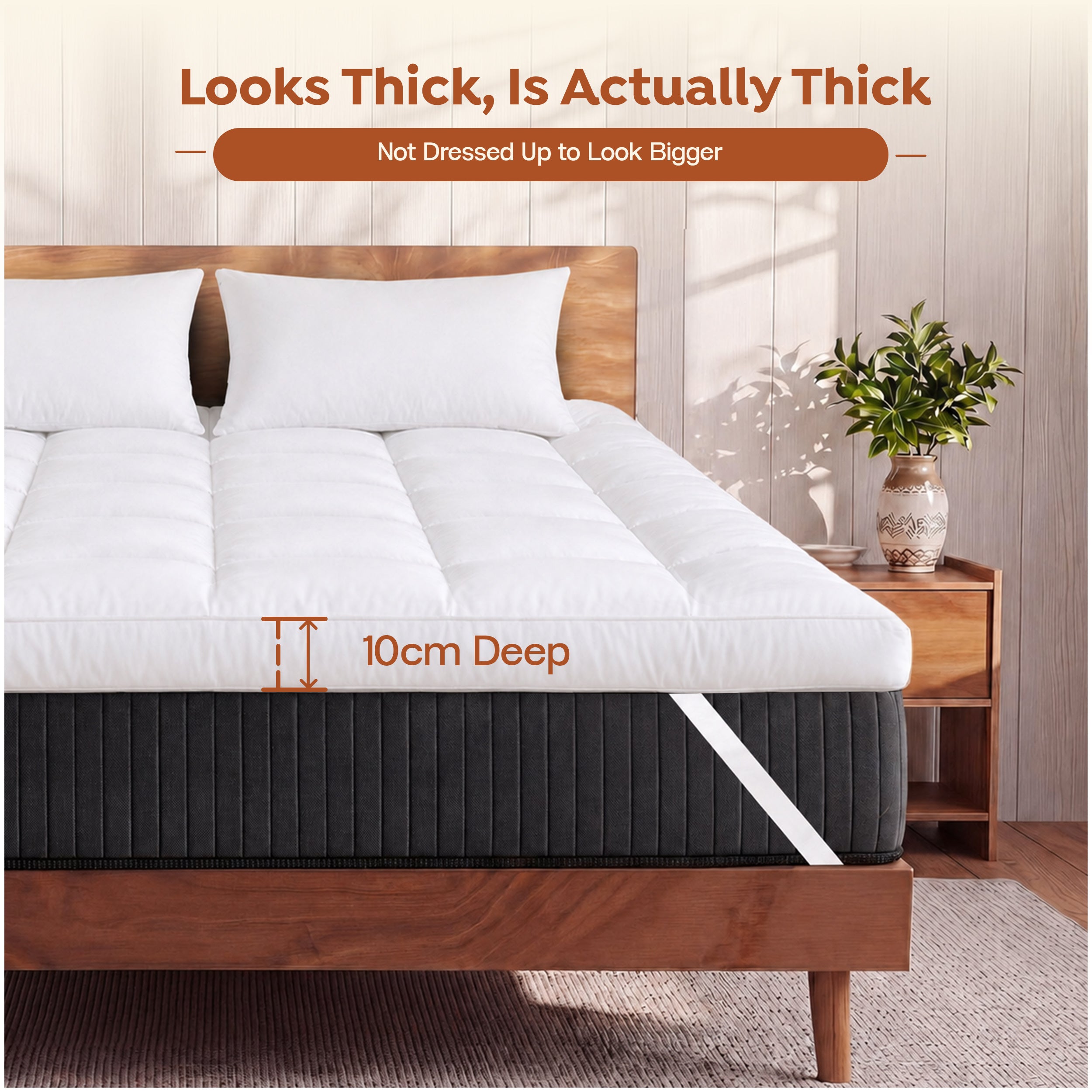 Premium Mattress Topper 1200 GSM, 4 Inches Thick Cloudy
