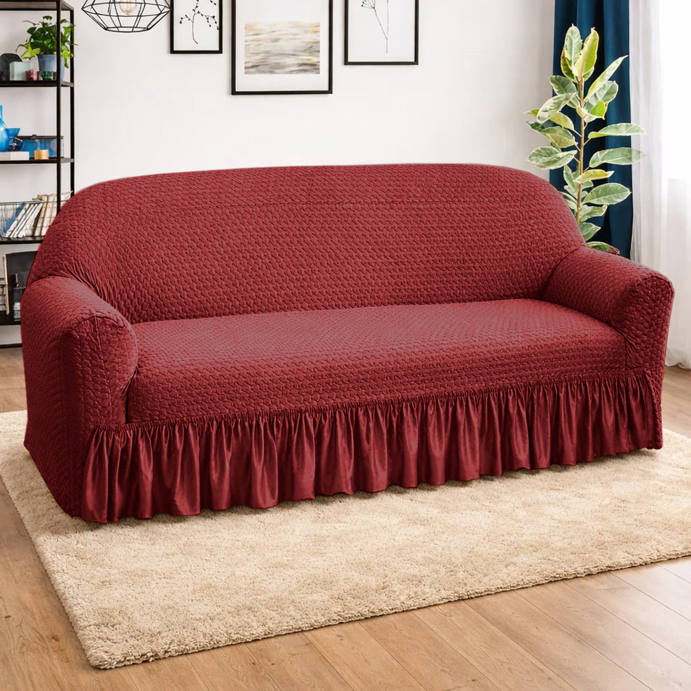 Butterfly Fabric Stretchable Sofa Cover - Burgundy