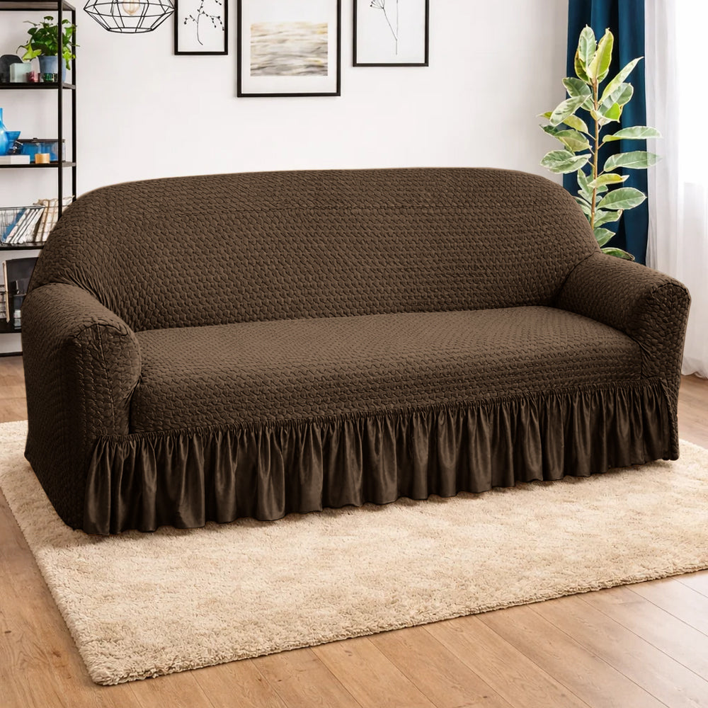 Butterfly Fabric Stretchable Sofa Cover - Dark Brown