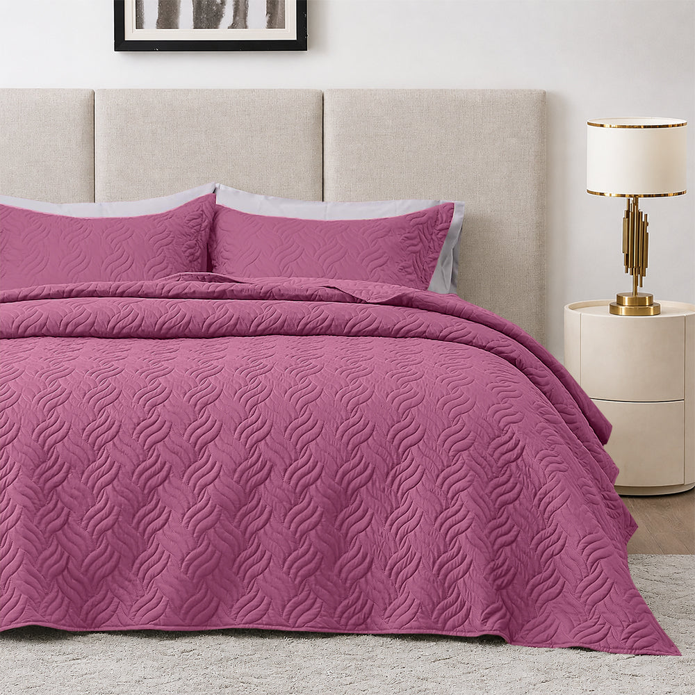 3Pcs King Size Bed Spread with Pillow Covers - Pink