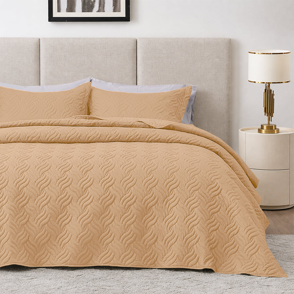 3Pcs King Size Bed Spread with Pillow Covers - Beige