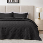 3Pcs King Size Bed Spread with Pillow Covers - Black
