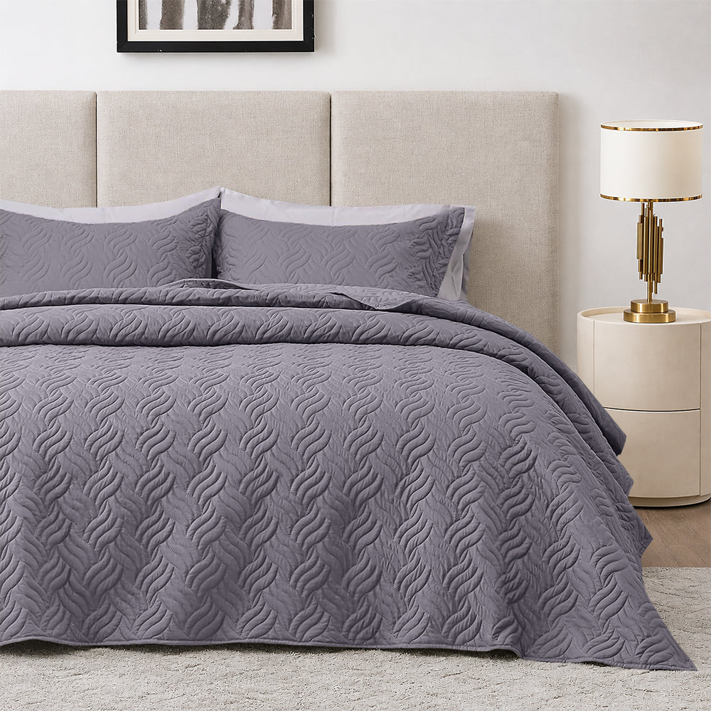 3Pcs King Size Bed Spread with Pillow Covers - Grey