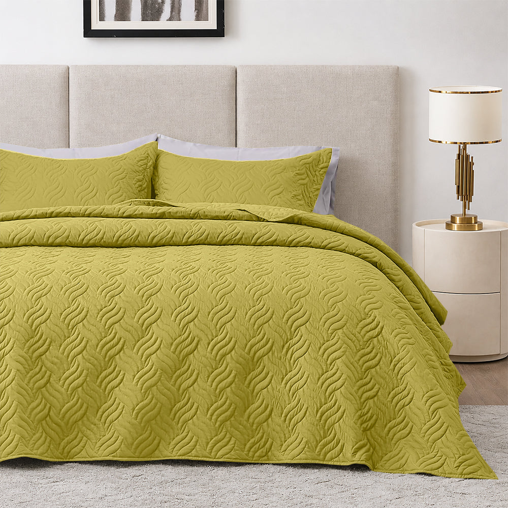 3Pcs King Size Bed Spread with Pillow Covers - Olive
