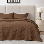 3Pcs King Size Bed Spread with Pillow Covers - Brown