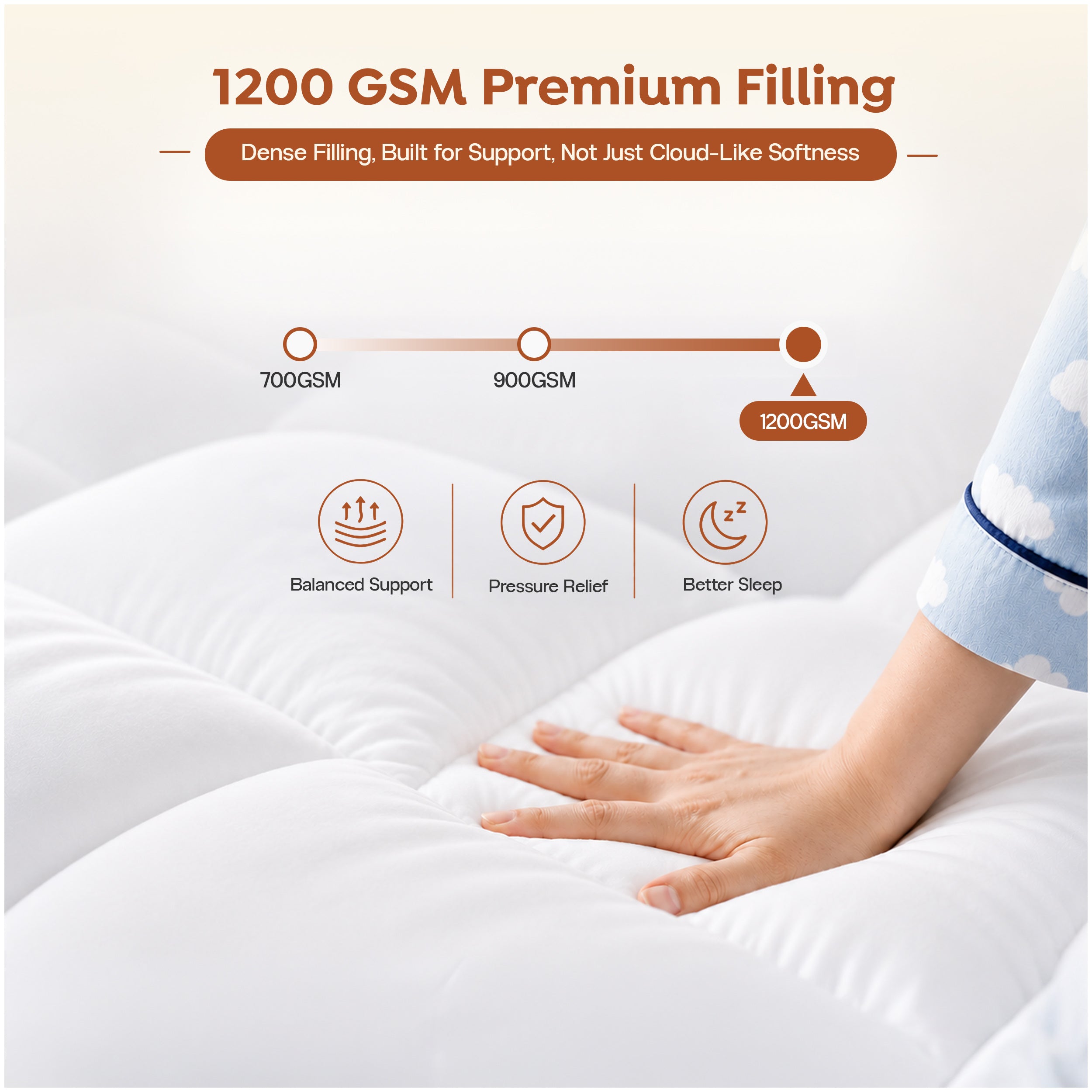Premium Mattress Topper 1200 GSM, 4 Inches Thick Cloudy