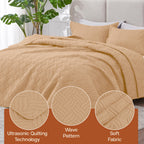 3Pcs King Size Bed Spread with Pillow Covers - Beige