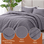 3Pcs King Size Bed Spread with Pillow Covers - Grey