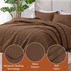 3Pcs King Size Bed Spread with Pillow Covers - Brown