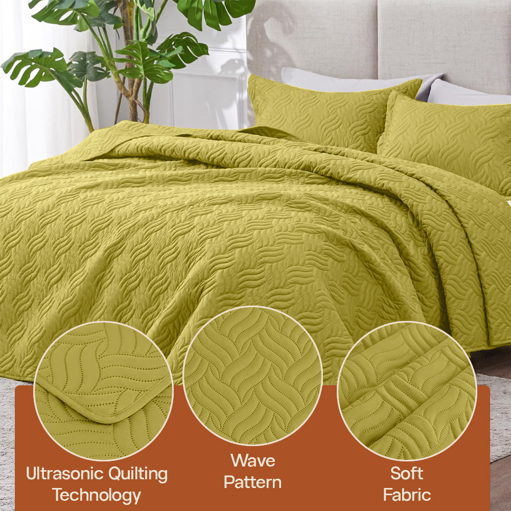 3Pcs King Size Bed Spread with Pillow Covers - Olive