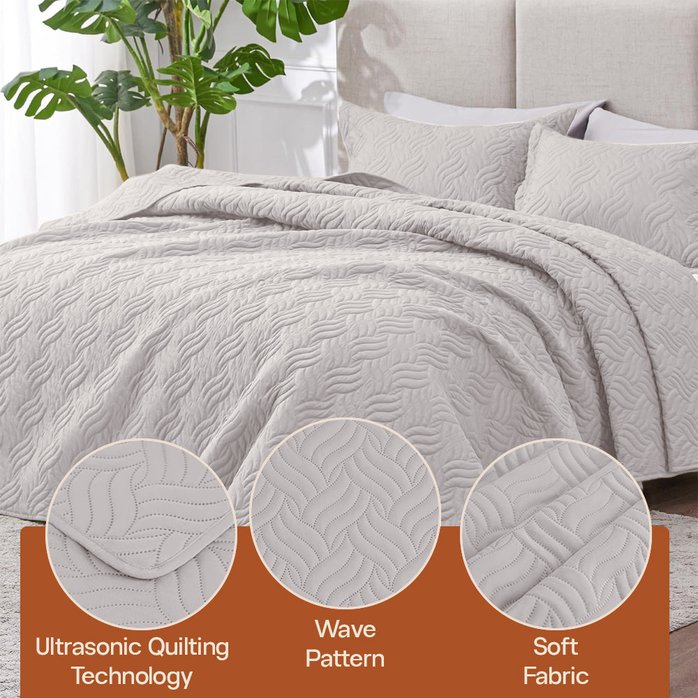 3Pcs King Size Bed Spread with Pillow Covers - Silver