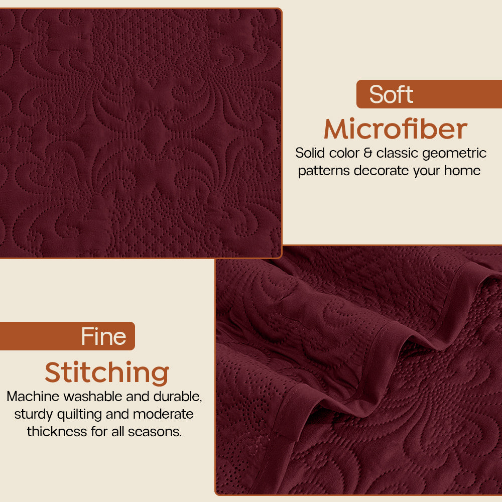 3Pcs King Size Bed Spread with Pillow Covers - Burgundy
