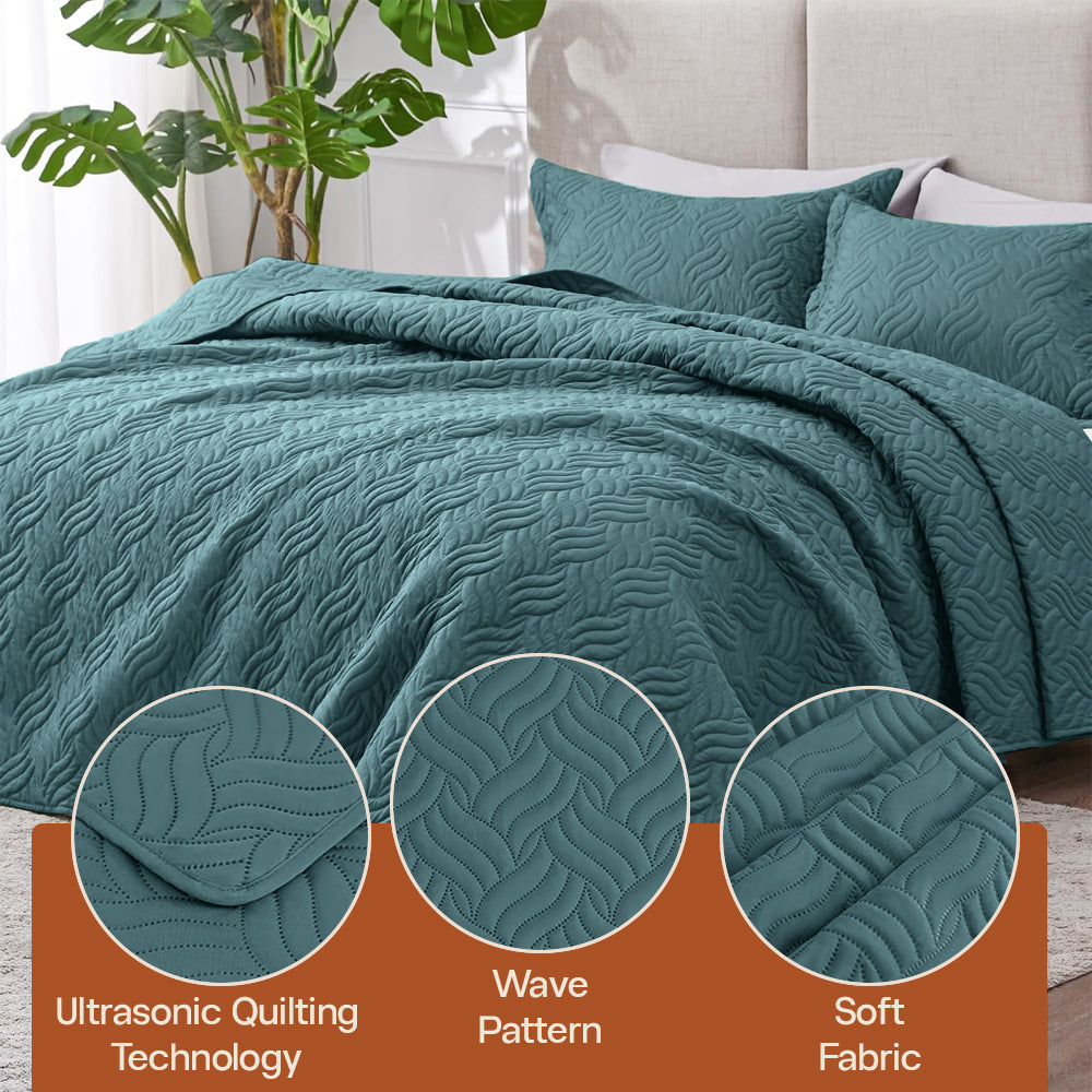 3Pcs King Size Bed Spread with Pillow Covers - Zinc