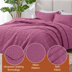 3Pcs King Size Bed Spread with Pillow Covers - Pink