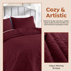 3Pcs King Size Bed Spread with Pillow Covers - Burgundy