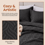 3Pcs King Size Bed Spread with Pillow Covers - Black