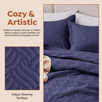 3Pcs King Size Bed Spread with Pillow Covers - Navy