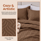 3Pcs King Size Bed Spread with Pillow Covers - Brown