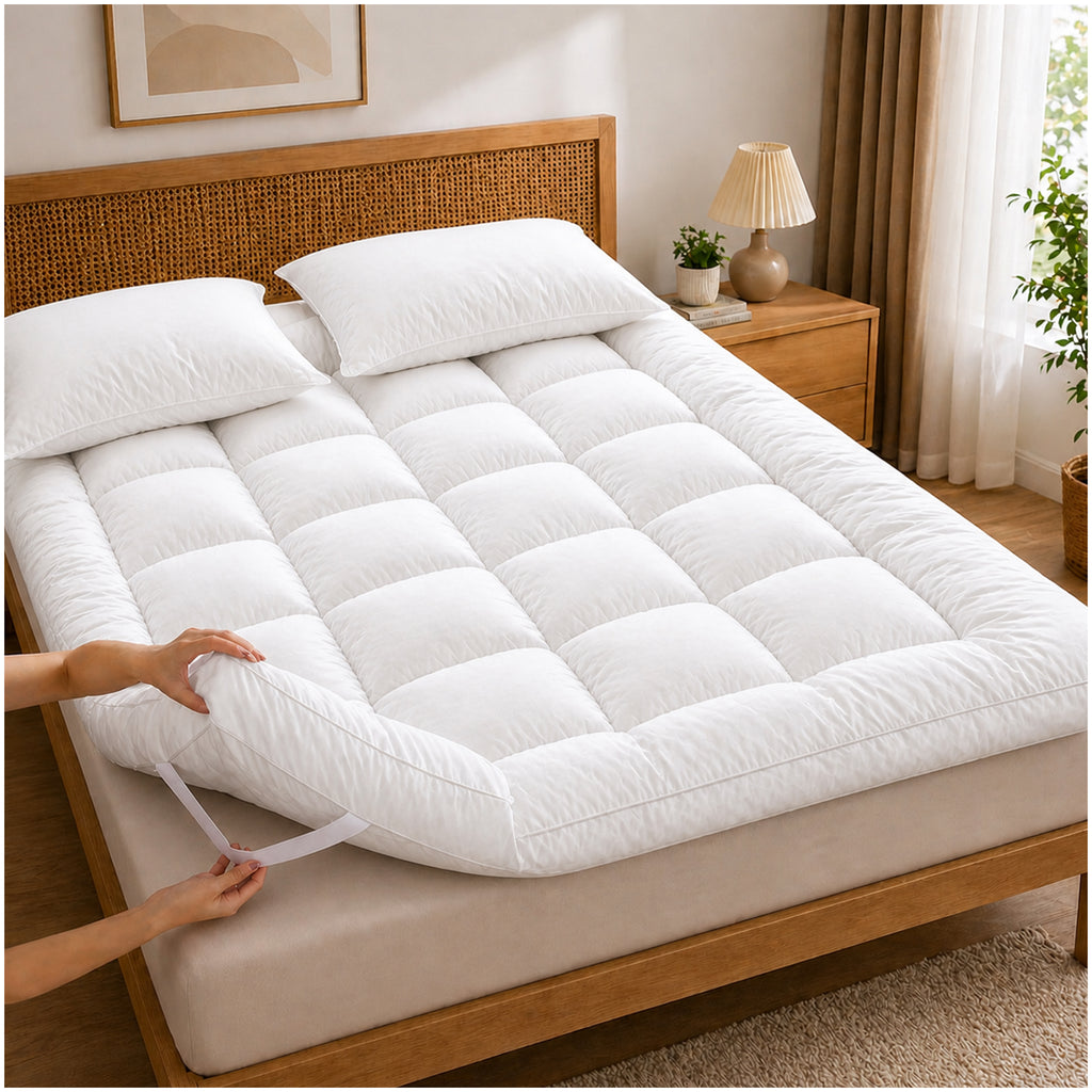 Premium Mattress Topper 1200 GSM, 4 Inches Thick Cloudy
