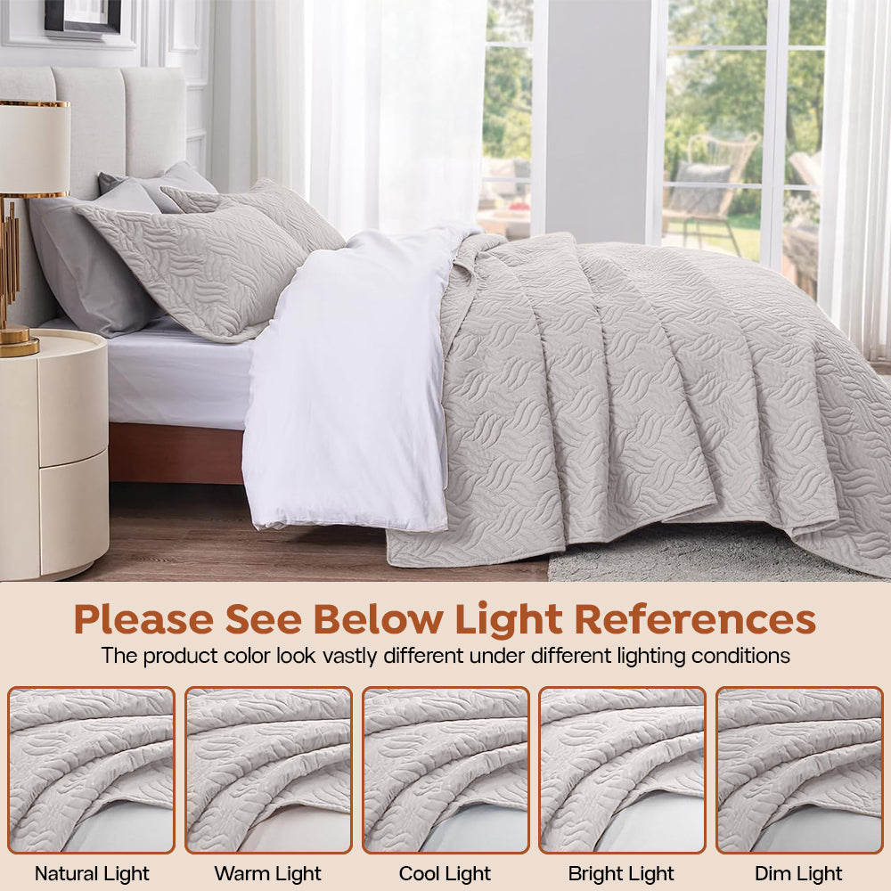 3Pcs King Size Bed Spread with Pillow Covers - Silver
