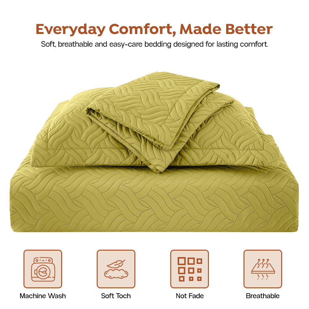 3Pcs King Size Bed Spread with Pillow Covers - Olive