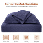 3Pcs King Size Bed Spread with Pillow Covers - Navy Blue