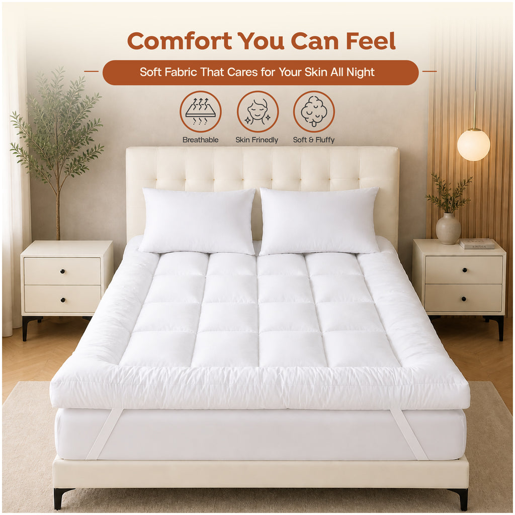 Premium Mattress Topper 1200 GSM, 4 Inches Thick Cloudy
