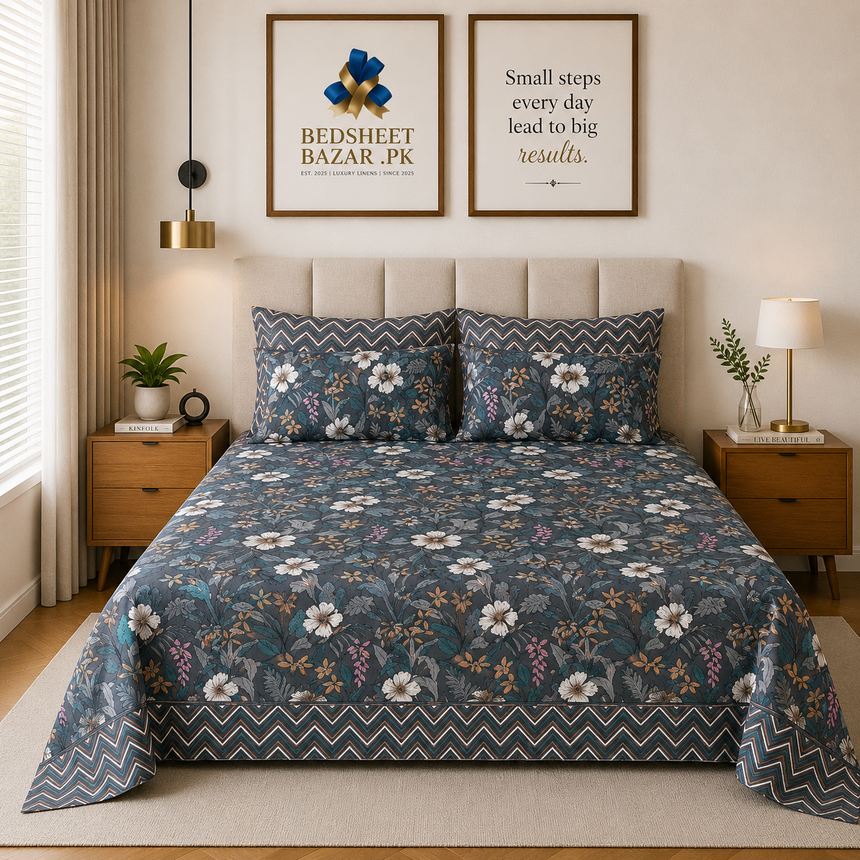 King Size Cotton Bed Sheet with Pillow Covers - DS 1001