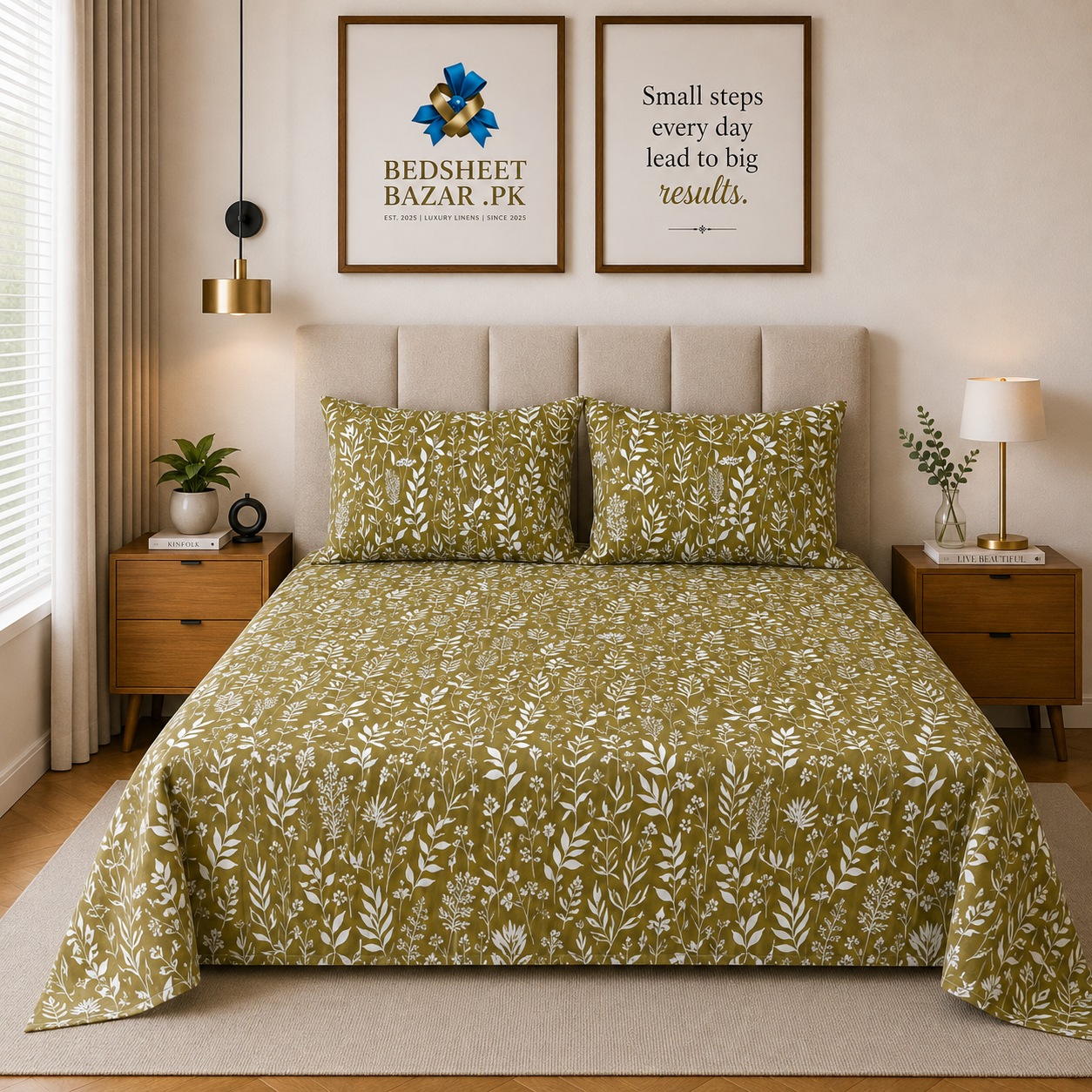King Size Cotton Bed Sheet with Pillow Covers - DS 100112