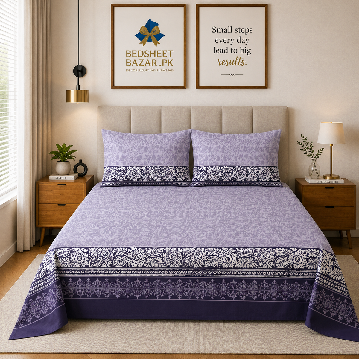 King Size Cotton Bed Sheet with Pillow Covers - DS 10011