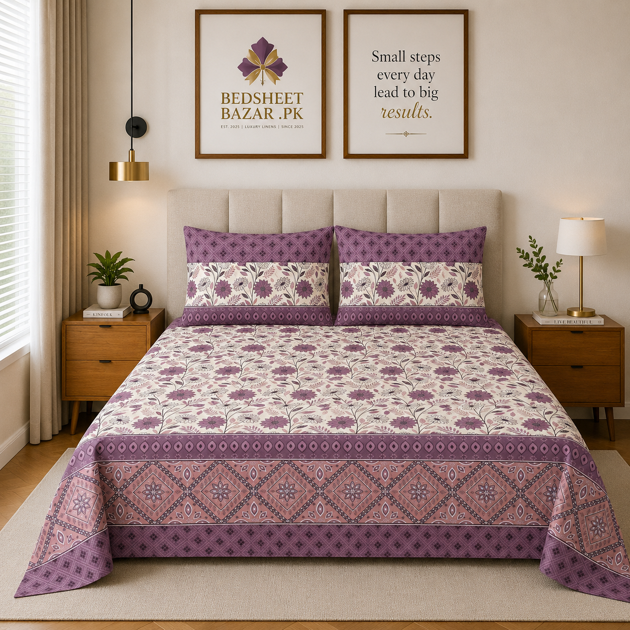 King Size Cotton Bed Sheet with Pillow Covers - DS 100113