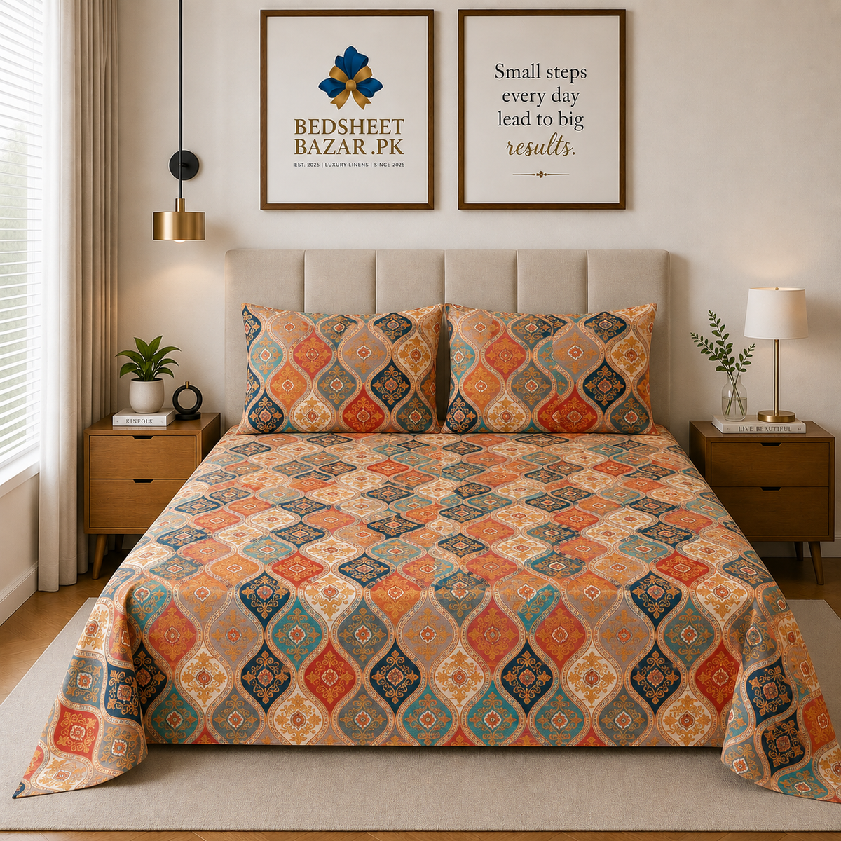 King Size Cotton Bed Sheet with Pillow Covers - DS 10019