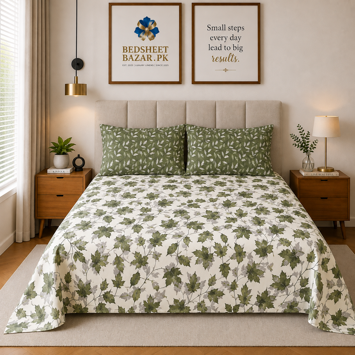 King Size Cotton Bed Sheet with Pillow Covers - DS 10016