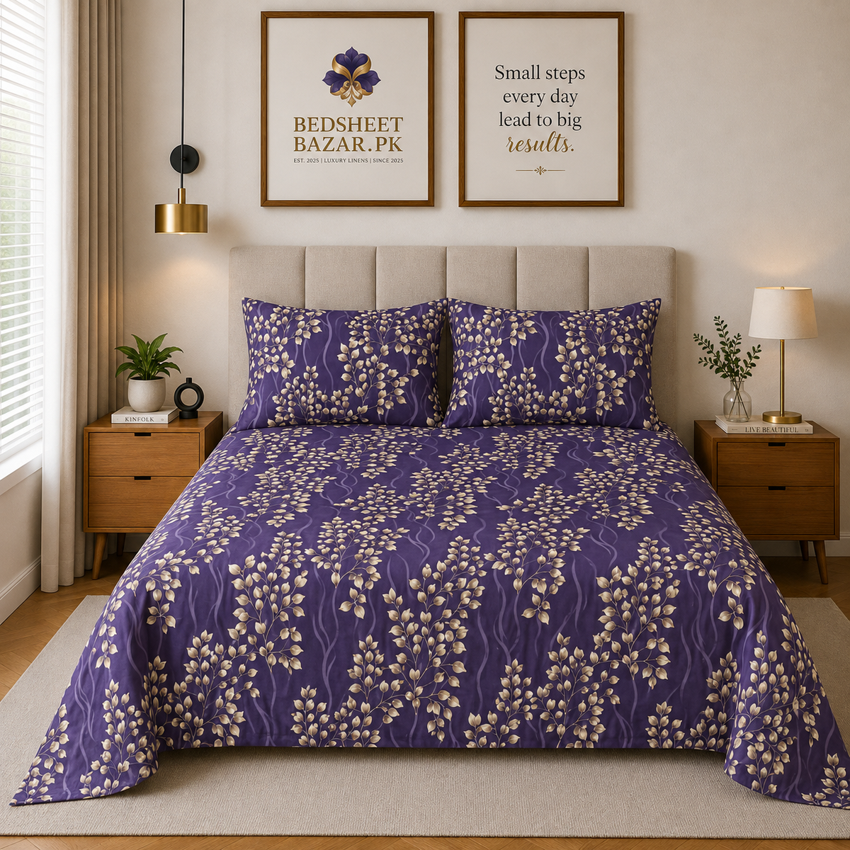 King Size Cotton Bed Sheet with Pillow Covers - DS 10015