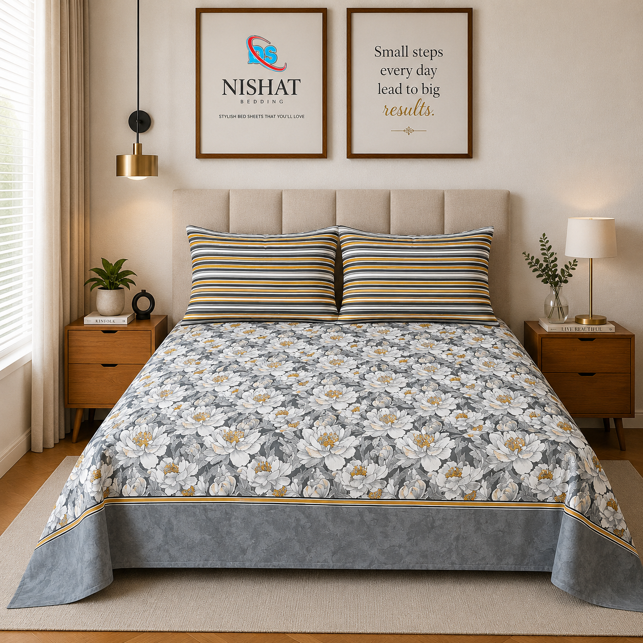 King Size Cotton Bed Sheet with Pillow Covers - DS 10013