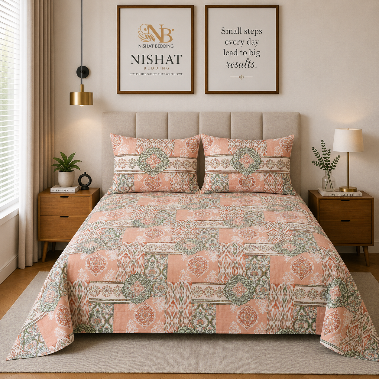 King Size Cotton Bed Sheet with Pillow Covers - DS 10012